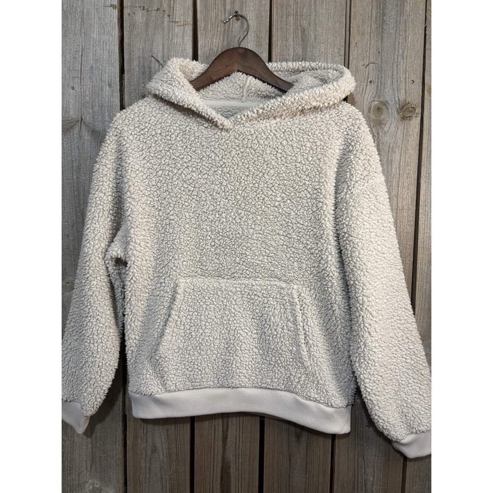 American Eagle Sherpa Hoodie XS Cream Fleece Kangaroo Pocket Cozy Oversized